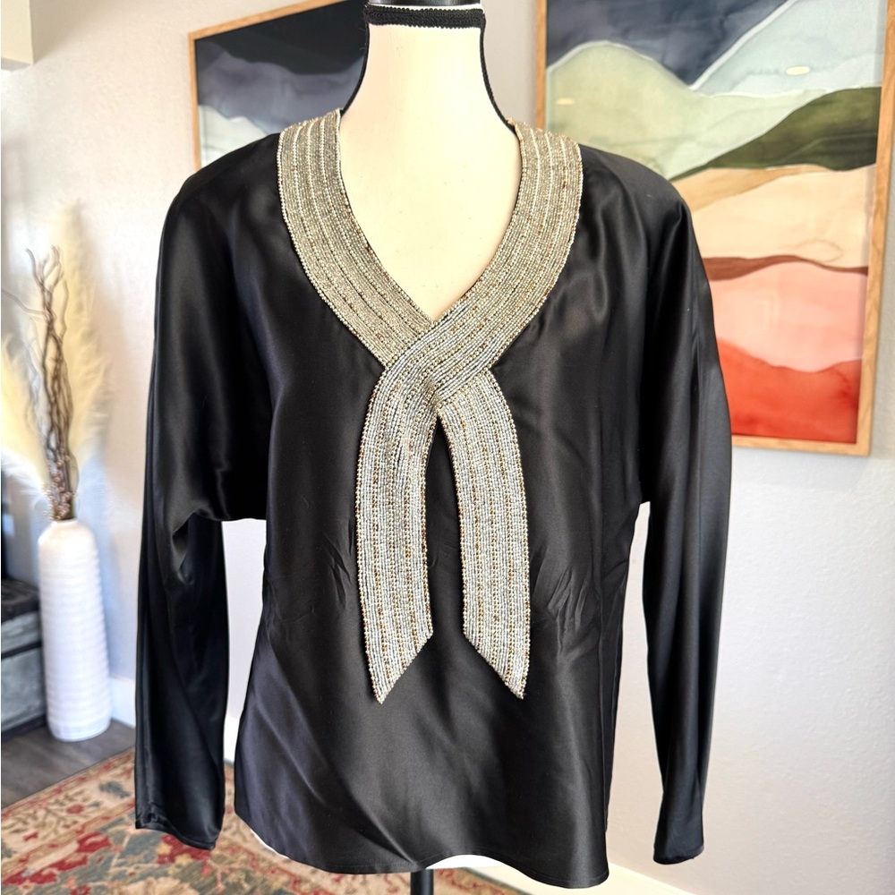 Vintage Silk Black Beaded Blouse - Picture 2 of 9